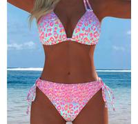 Set bikini sexy da donna con stampa leopardata e laccetti al collo, costumi da spiaggia casual con slip con laccetti laterali, nuovi arrivi per festival, vacanze estive, outfit da vacanza, stampa casu