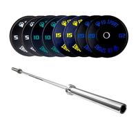 Set Bilanciere Olimpico e Bumper 100 kg | Bilanciere Olimpico 220 cm | Kit bumper coppie 5, 10, 15, 20 kg