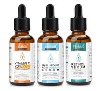 Set biologico per la cura del viso con vitamina C, retinolo, siero ialuronico per il viso, Glow-Booster, schiarente, Dermaroller - Cosmetici naturali vegani per viso e occhi