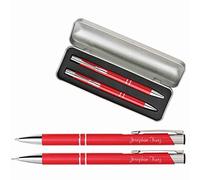 Set Biro Penna a Sfera E Portamina con Incisione Regalo di Alta Qualità Bestandene Prüfung Regalo Personalizzato Blauschreibend - rosso, 16x5,5x2 cm
