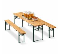 Set Birreria con Tavolo 220 cm e 2 Panche Legno Abete Interno Esterno Pieghevole