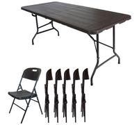 Set Birreria Grigi Simil Legno Testo Scorrevole Tavolo 6 Sedie Pieghevole 180x75