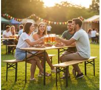 Set Birreria Pieghevole 220 cm: Tavolo e 2 Panche in Legno di Abete per Esterni (42207)