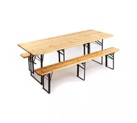 SET BIRRERIA TAVOLO 2 PANCHE RICHIUDIBILI IN LEGNO 220X70XH76 GIARDINO 3 GAMBE