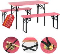 Set Birreria Tavolo e Panche Richiudibile da Giardino Balcone in Legno Rosa