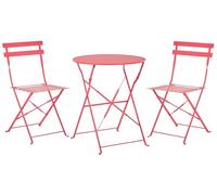 Set Bistro a 3 pezzi con Tavolino e 2 Sedile Pieghevoli in Metallo Rosso