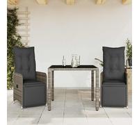 Set Bistrò da Giardino 3 pz con Cuscini in Polyrattan Grigio