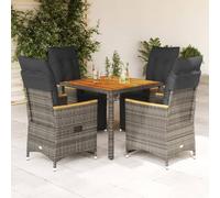 Set bistrò da giardino con cuscino, grigio polyrattan, poltrone regolabili, tavolo in legno di acacia, resistente ai raggi UV, per balcone, terrazza, giardino