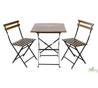 SET BISTROT ACCIAIO LEGNO TAVOLO 60x60xh74 2 SEDIE ESTERNO GIARDINO RICHIUDIBILE