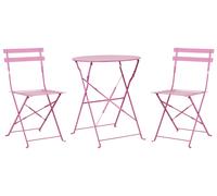 Set bistrot da esterno 3 pezzi tavolo rotondo in acciaio rosa e sedie Fiori