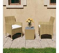 Set Bistrot da Giardino 3 pz Polyrattan e Vetro Temperato Beige Salotto Da Giardino Tavolo E Sedie Da Esterno Set Giardino Esterno Arredo Giardino Per Esterno per Balcone Cortile Esterno Giardino