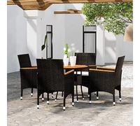 Set Bistrot da Giardino 5 pz Polyrattan e Legno Massello Nero Set Salotto Da Esterno Set Tavolo E Sedie Da Giardino Tavolo Esterno Con Sedie Poltrone Da Giardino per Terrazza Piscina Cortile Balcone