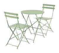 SET BISTROT DA GIARDINO VERDE MENTA CON TAVOLO E 2 SEDIE PIEGHEVOLI IN FERRO
