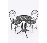Set bistrot in metallo 3 pezzi 2 sedie con braccioli e tavolo rotondo nero