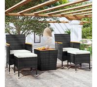 Set Bistrot per Giardino 5 pz Polyrattan e Massello Acacia Nero Giardino Arredo Esterno Tavolino Da Divano Tavolo Da Giardino Con Sedie Salottino Da Giardino Esterno per Terrazzo Esterno Giardino