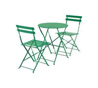 Set Bistrot Tavolo Tondo 60 Cm Con 2 Sedie Pieghevoli In Acciaio Verde