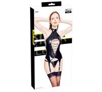 Set Black Level Composto Bustino Reggicalze E Perizoma Im Neri Vernice Lucida