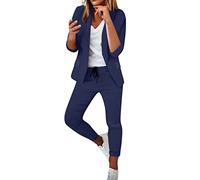 Set blazer da donna, 2 pezzi, completo aperto sul davanti, elegante giacca e pantaloni, abbigliamento da ufficio casual da ufficio, C # blu navy, L