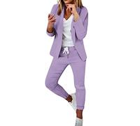 Set blazer da donna, 2 pezzi, completo aperto sul davanti, elegante giacca e pantaloni, abbigliamento da ufficio casual da ufficio, A# Viola, L