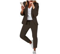 Set blazer da donna, 2 pezzi, completo aperto sul davanti, elegante giacca e pantaloni, abbigliamento da ufficio casual da ufficio