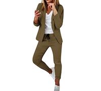 Set blazer da donna, 2 pezzi, completo aperto sul davanti, elegante giacca e pantaloni, abbigliamento da ufficio casual da ufficio, A# Marrone, M