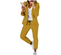 Set blazer da donna, 2 pezzi, completo aperto sul davanti, elegante giacca e pantaloni, abbigliamento da ufficio casual da ufficio, F # Giallo, M
