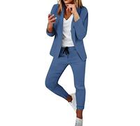 Set blazer da donna, 2 pezzi, completo aperto sul davanti, elegante giacca e pantaloni, abbigliamento da ufficio casual da ufficio, A# Blu, S