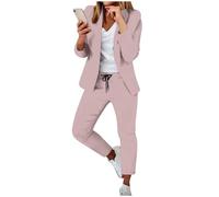 Set blazer da donna, 2 pezzi, completo aperto sul davanti, elegante giacca e pantaloni, abbigliamento da ufficio casual da ufficio, F# Rosa, XL