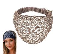 Set Boho-chic Crystal & Pearl Embellished Wide Headbands, Boho Chic Headband, Hair Accessories with Floral Lace Trim (Yellow)