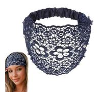Set Boho-chic Crystal & Pearl Embellished Wide Headbands, Boho Chic Headband, Hair Accessories with Floral Lace Trim (Blue)