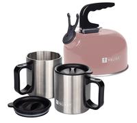 Set bollitore e tazze da campeggio | Bollitore fischietto da 1 litro con 2 ta...