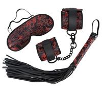 Set Bondage 3 Pezzi Bad Kitty Manette Frusta Benda Raso Sottomissione Sensoriale