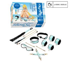 Set Bondage 8pz Vivid Sorairo - Blu Lucido, Collare, Manette, Flogger