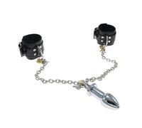 Set bondage con plug anale in metallo con manette, accessori erotici per coppie, feticismo e giochi SM, plug con chiusura per controllo e piacere condiviso per uomini e donne