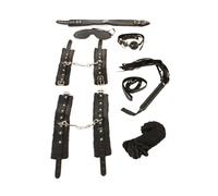 Set Bondage EcoPelle Nera 2 Manette Frusta Morso Corda Collare Guinzaglio Mask