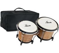 XDrum PERC Bongos Club Tobacco - 2 Tamburi da 6" e 7" - Bonghi con pelli naturali accordabili e chiave di accordatura - Tamburi in legno Tobacco - Set in orsa imbottita in nylon per bongo