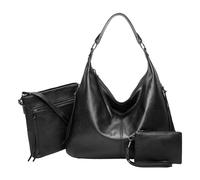 Set Borsa Donna 3 Pezzi - Tote Borsa Shopping Grande Capienza Hobo con Borsa Tracolla Leggera e Portamonete per Lavoro, Viaggio, Ufficio - Kit Completo in Pelle PU (Nero)