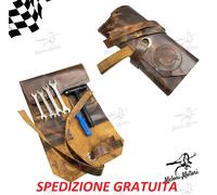 SET BORSA PORTA ATTREZZI VESPA in cuoio con logo chiave candela chiave inglese