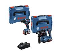 Set Bosch Professional 18V - GSR 18V-55 e GBH 18V-22 con batterie, caricabatterie e L-BOXX