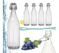 SET Bottiglia acqua in vetro vuota costolata con tappo ermetico per alimenti - Bottiglia vetro acqua vino limoncello liquori MADE IN ITALY - 6 pz