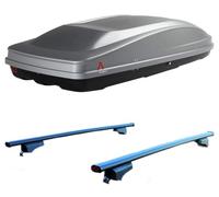 Set BOX + Barre Portatutto realizzato per KIA CARENS dal 2013 al 2016 capiente 390 Litri in Grigio chiaro con Chiave Barre 127 CM + Kit Attacchi