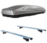 Set BOX tetto con Barre realizzato per KIA CARENS dal 2013 al 2016 capiente 390 Litri in Grigio lucido con 2 Serrature Barre 127 CM c/Serratura