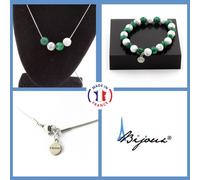 Set Bracciale Collana 4 Perle Howlite + MALACHITE 8 Mm. Catena In Taglia Per