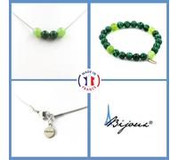 Set Bracciale Collana 4 Perle Malachite + Peridoto 8 Mm. Catena In Taglia Per