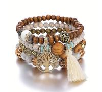 Set Bracciale Donna Boho Albero della Vita Perle di Legno Perle Artificial...