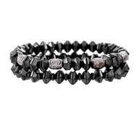 Set braccialetti con perline da uomo, bracciali con forma irregolare, bracciale con pietra di gallina nera, set di bracciali elastici a due pezzi, accessori da uomo e da donna