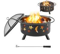 Set braciere con luna e stelle, braciere a legna resistente da 30 pollici con attizzatoio e copertura in rete, ideale per falò in cortile e patio