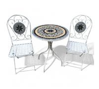 Set bristò 1 tavolo e 2 sedie in acciaio marmo con decorazioni mosaico bianco e grigio da giardino