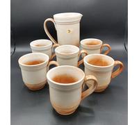 Set Brocca + 6 Bicchieri Osteria Artigianato Ceramica Coccio con Manico