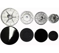 Set Bruciatori Spartifiamma per Piano Cottura, 4 Pezzi con Coperture Smaltate Nere, 99/75/55 mm adattabili C00082831